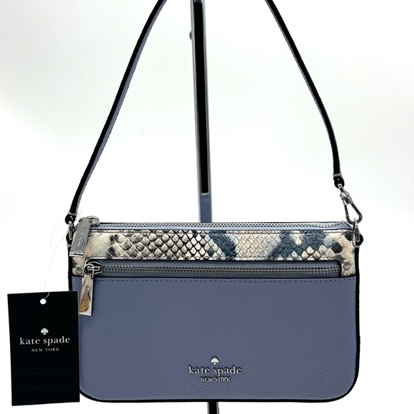 Kate Spade Leila Convertible Leather Mini Pachette Bag Snakeskin Blue (NWT) - Picture 2 of 9